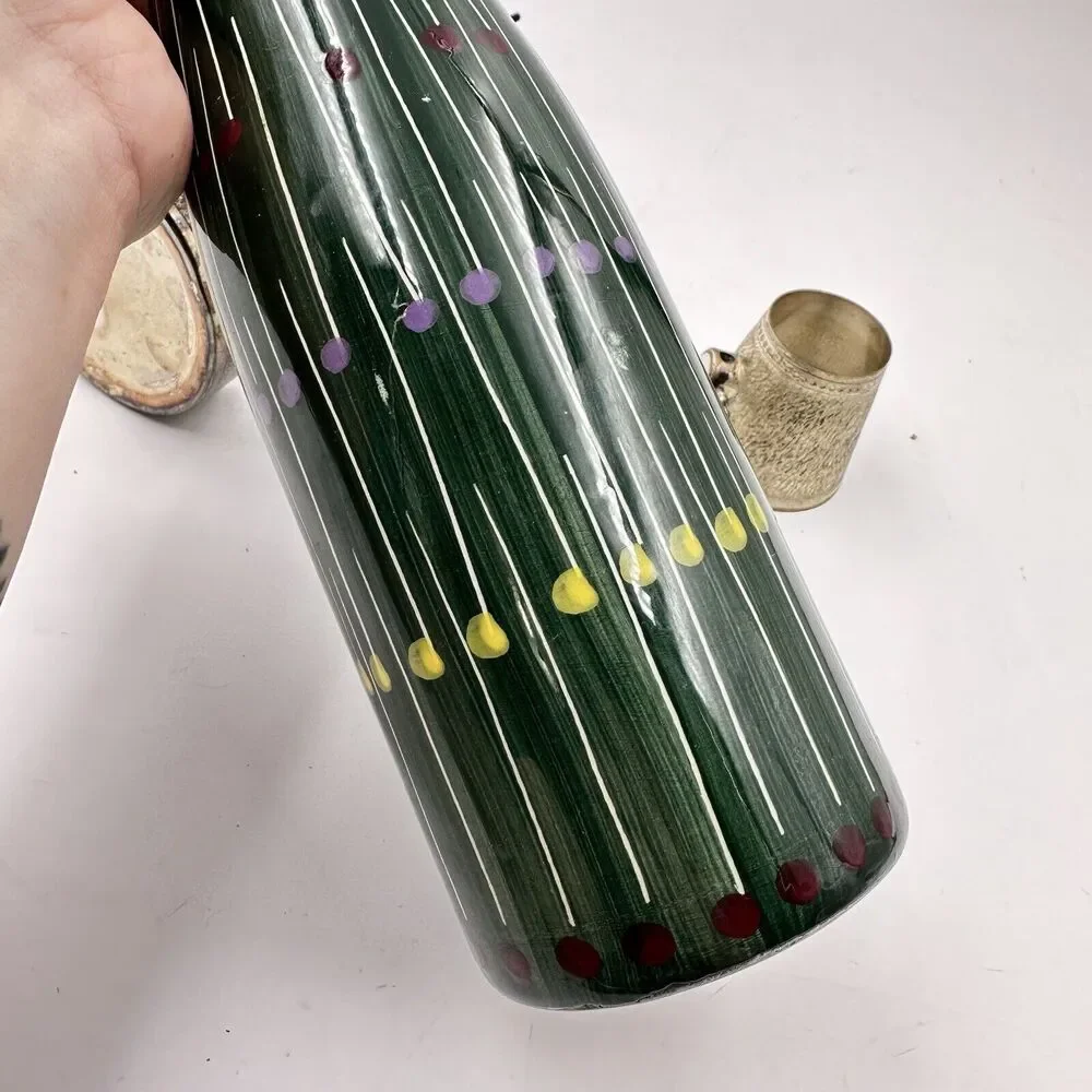 Vintage Ferri Marmaca Italian Ceramic Wine Pitcher Jug Metal Silver Holder 1940s